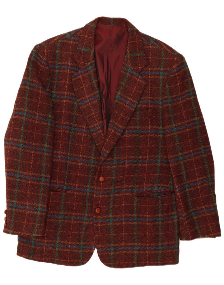 Sisley Herre 2 Button Blazer Jacket UK 42 XL Burgundy Plaid Classic