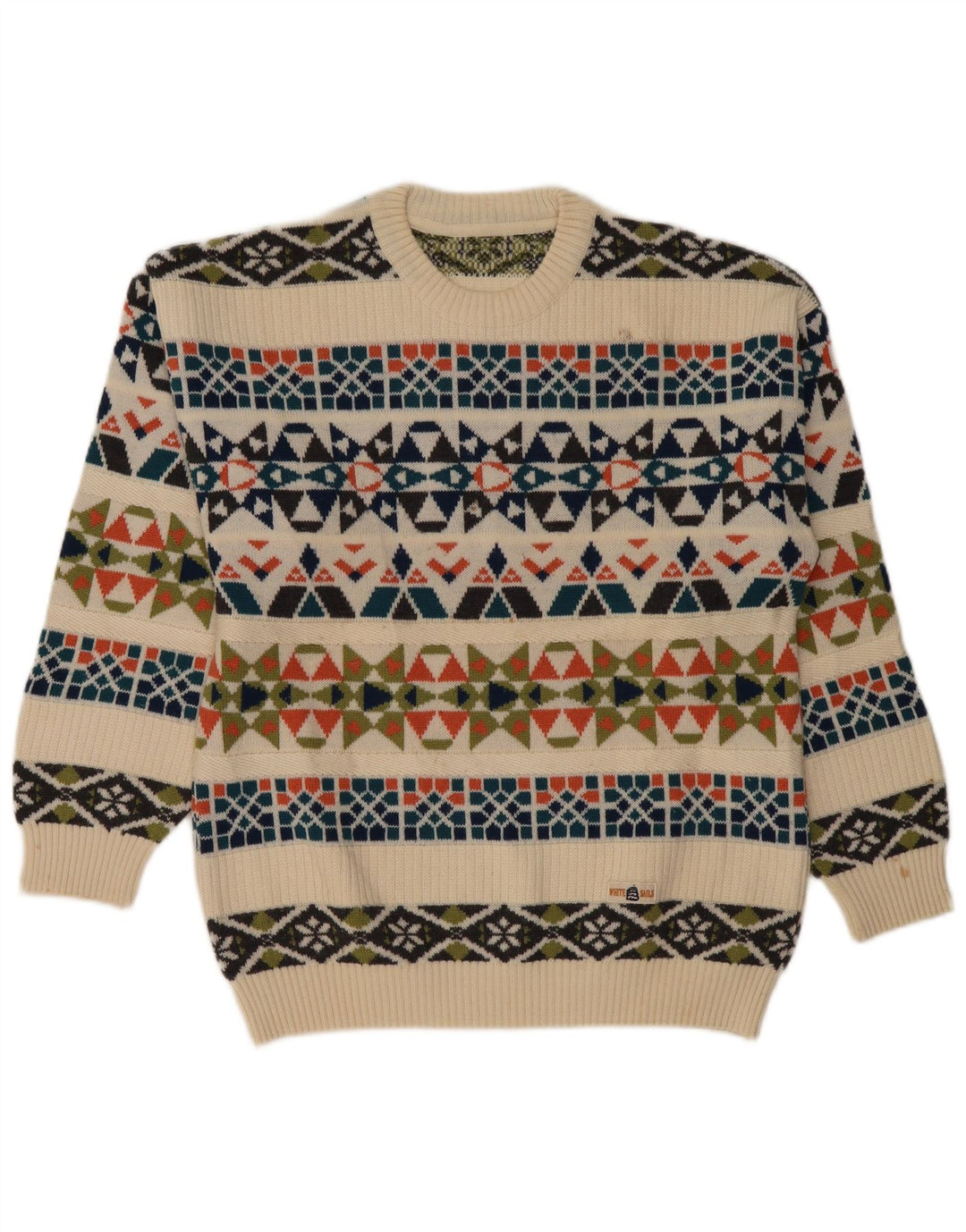 Hvide Sejl Herre Crew Neck Jumper Sweater Stor Beige Geometrisk