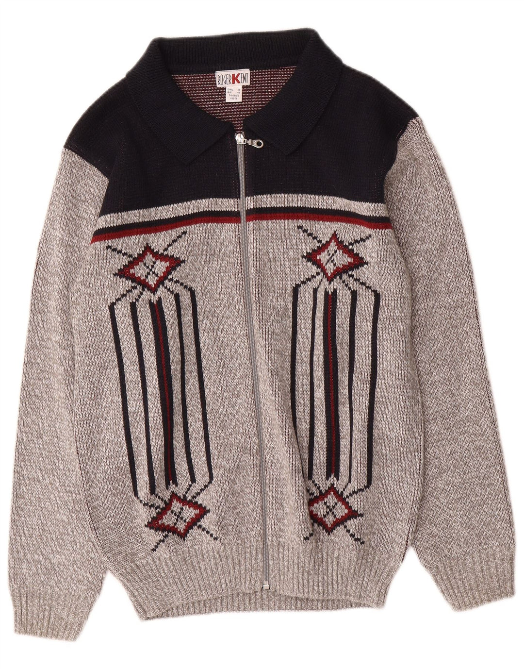 Roger Kent Herre Cardigan Sweater IT 46 Small Grey Colourblock Polyacrylic
