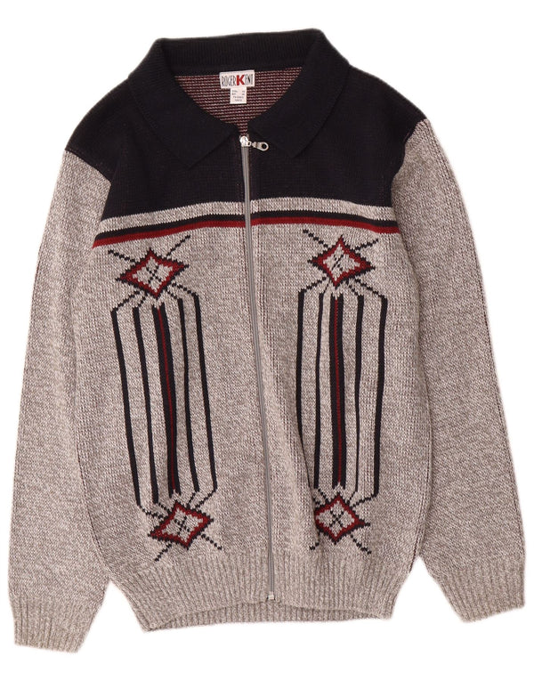 Roger Kent Herre Cardigan Sweater IT 46 Small Grey Colourblock Polyacrylic