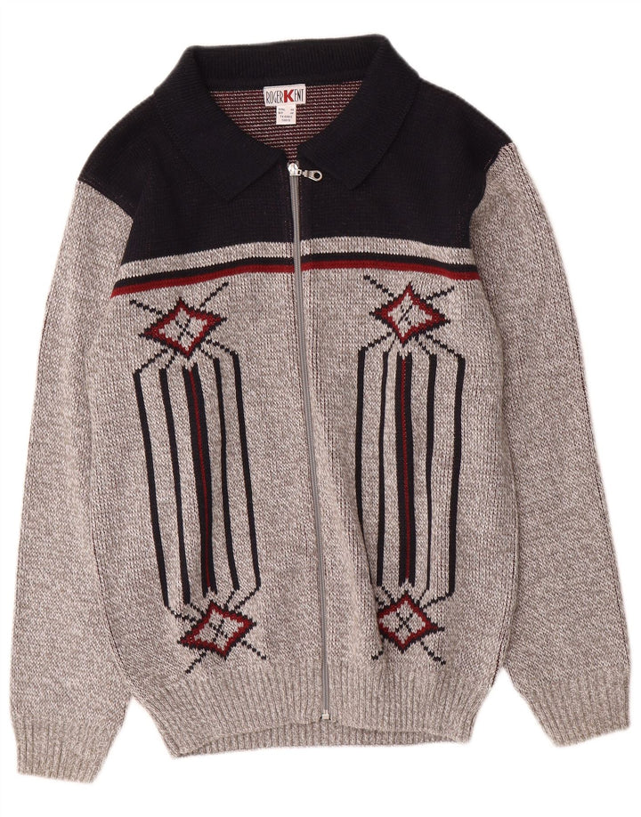 Roger Kent Herre Cardigan Sweater IT 46 Small Grey Colourblock Polyacrylic