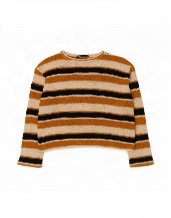Zara Womens Crop Boat Neck Jumper Sweater UK 10 Small Multicolored Striped