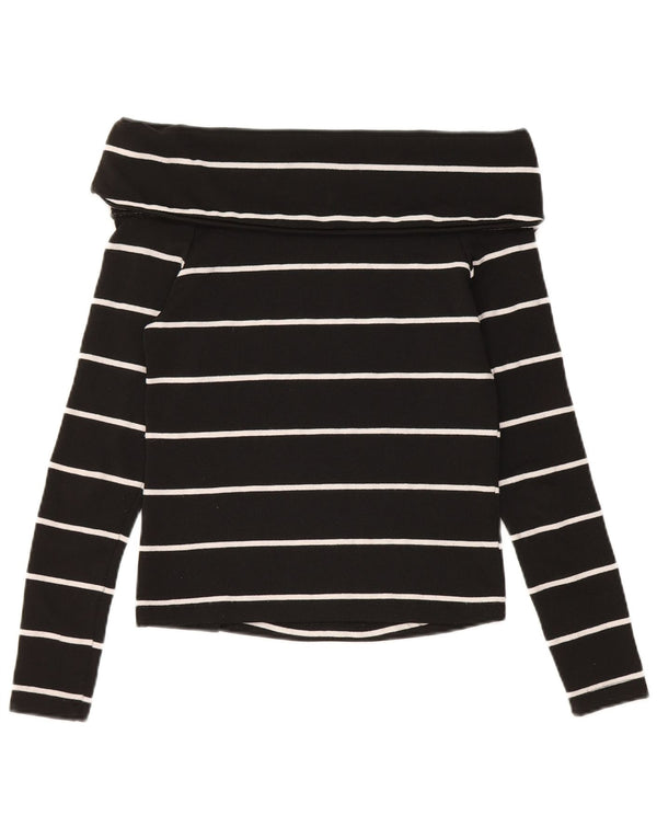 Zara Womens Crop Langærmet Off Shoulder Top UK 10 Lille sort stribet
