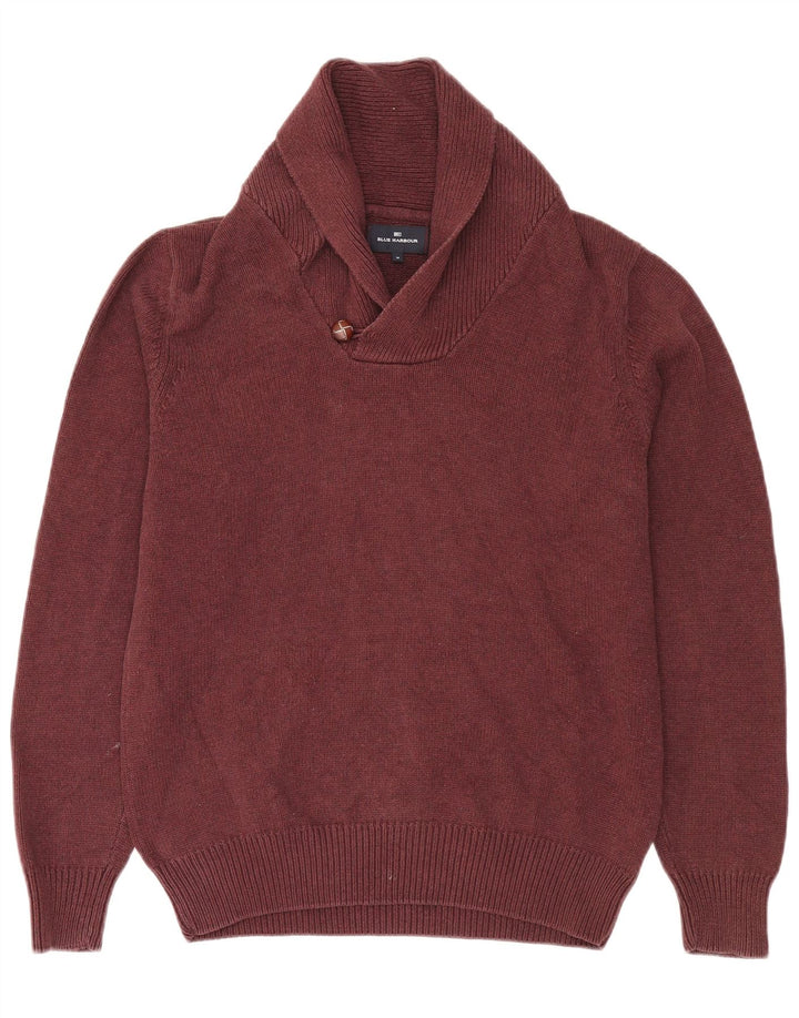 Marks & Spencer Herre Shawl Neck Jumper Sweater Medium Bourgogne Bomuld