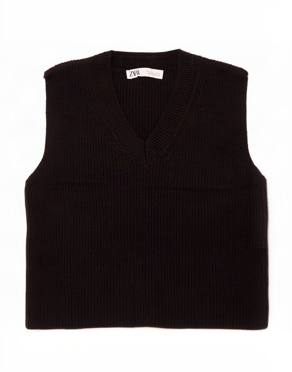 Zara Womens Crop Vest Tank Top UK 10 Small Black Bomuld