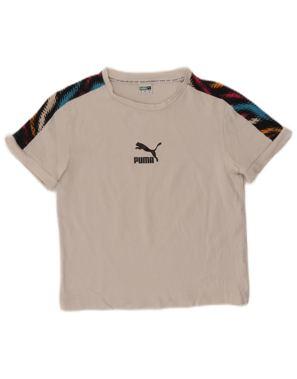 Puma Womens Crop Grafisk T-Shirt Top UK 8 Small White Colourblock