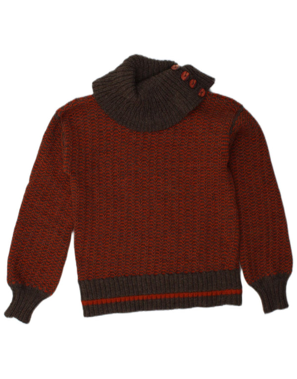 VINTAGE Dame Rullehals Sweater UK 10 Small Orange Chevron