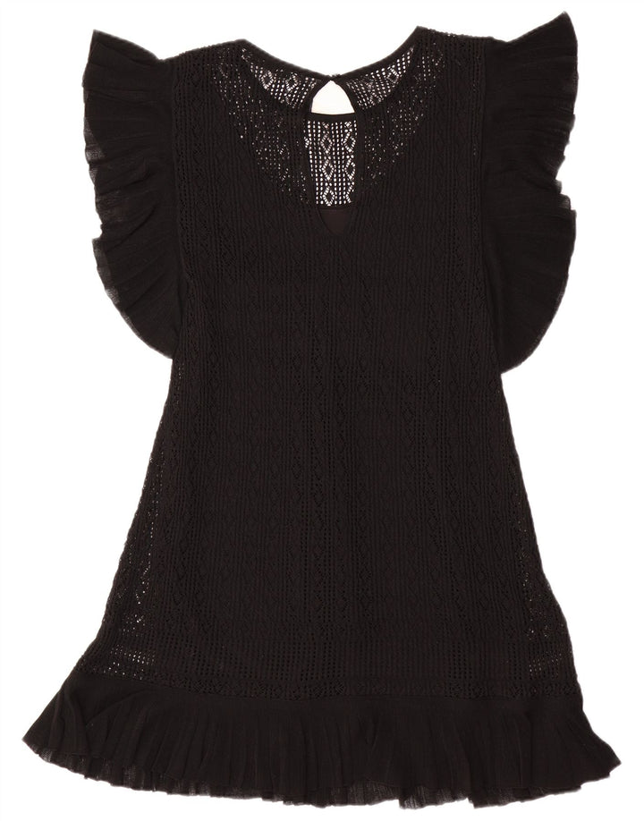 ZARA Kortærmede Jumperkjole til kvinder UK 12 Medium Sort Polyester