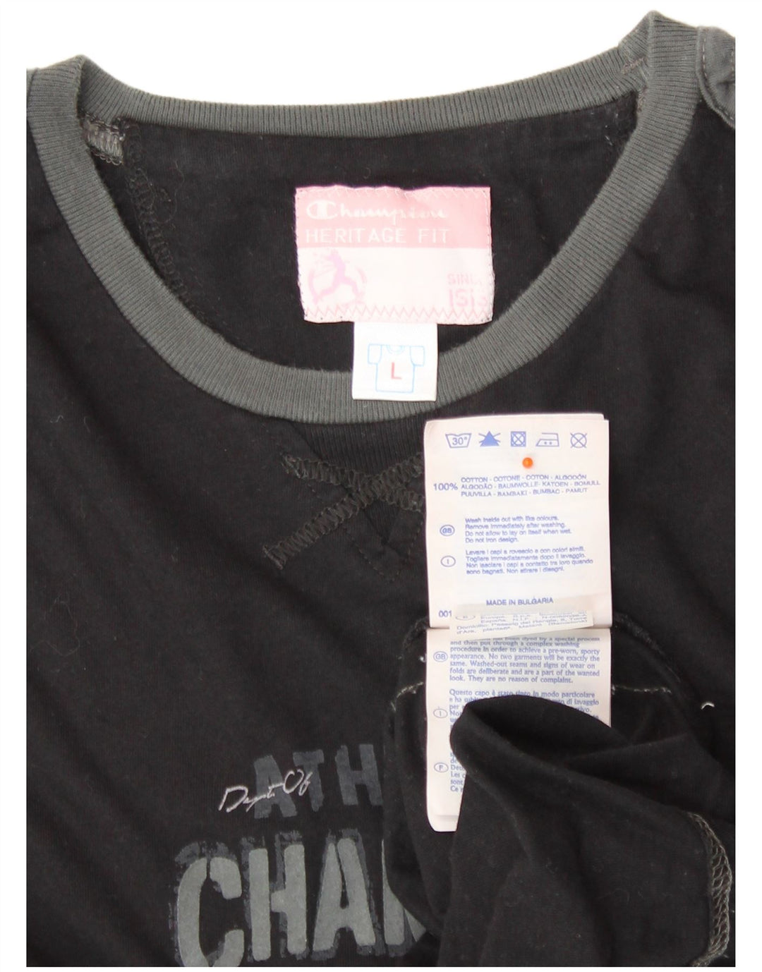 CHAMPION Womens Heritage Fit grafisk T-shirt top UK 14 Stor sort bomuld