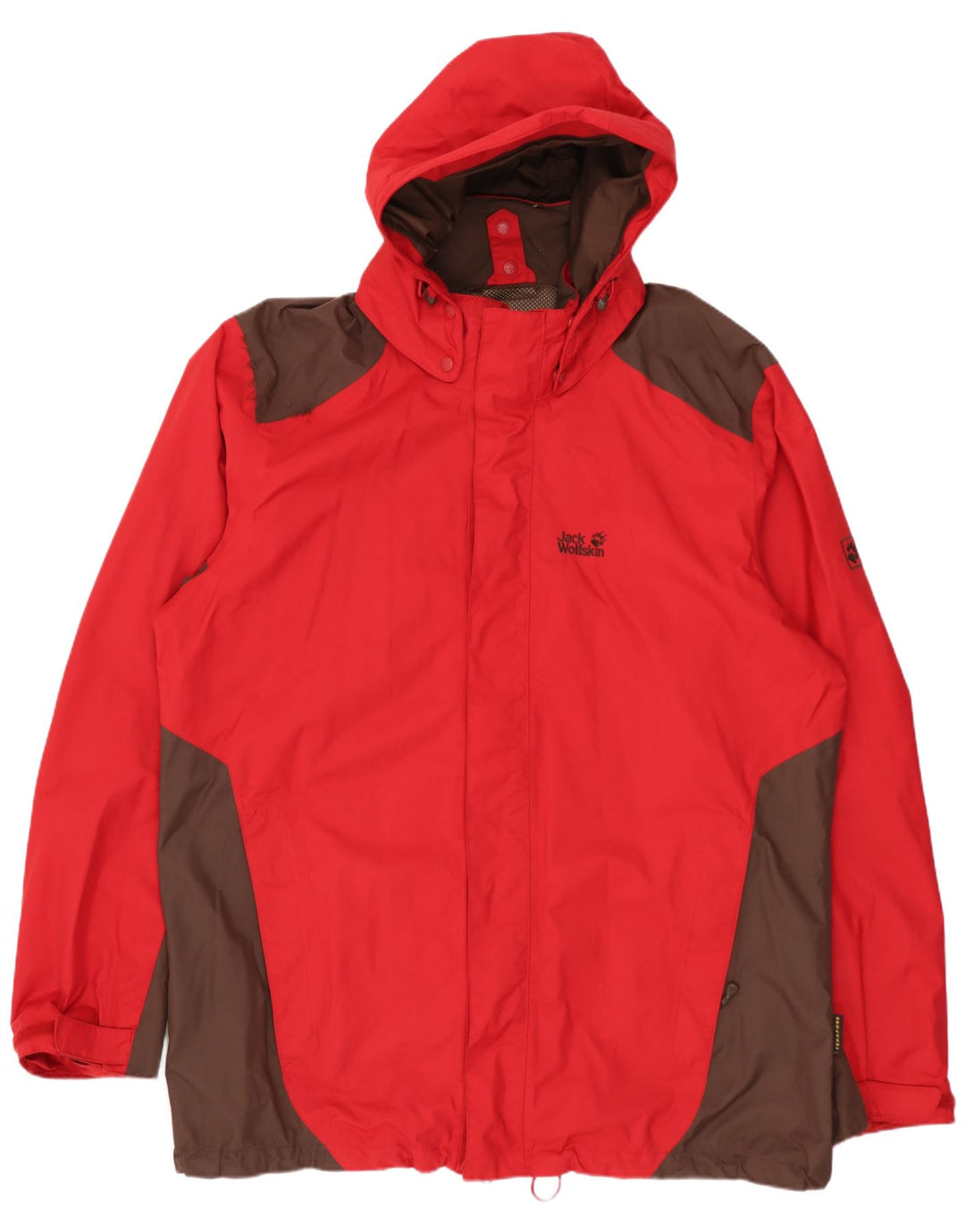 Jack Wolfskin Regnjakke med hætte til mænd UK 48 2XL Rød Colourblock Polyamid