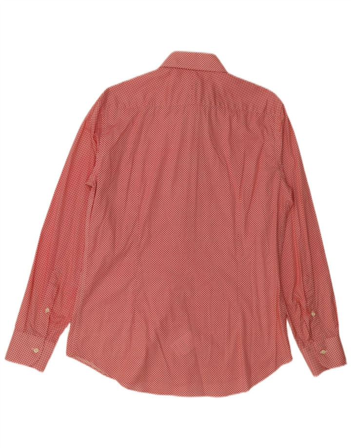 Vintage herreskjorte str. 40 15 3/4 Medium rød geometrisk bomuld