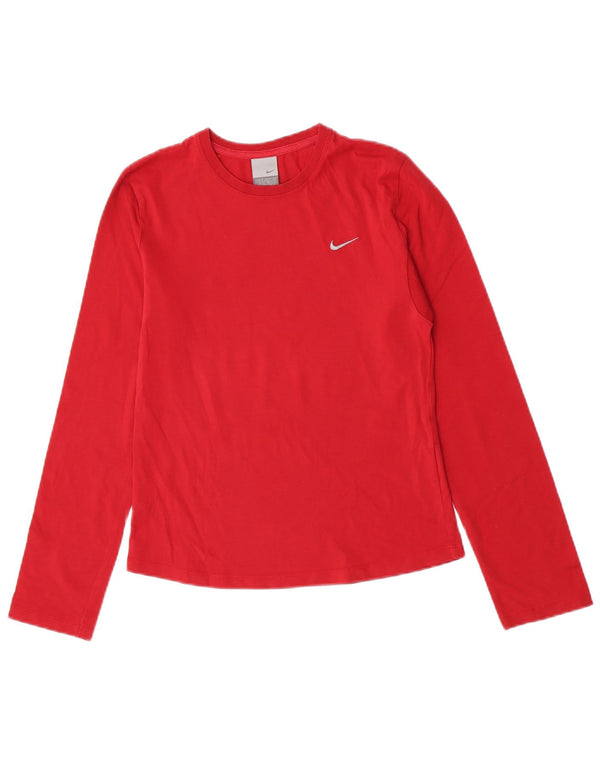 Nike Womens Top Long Sleeve UK 10/12 Medium Red Cotton