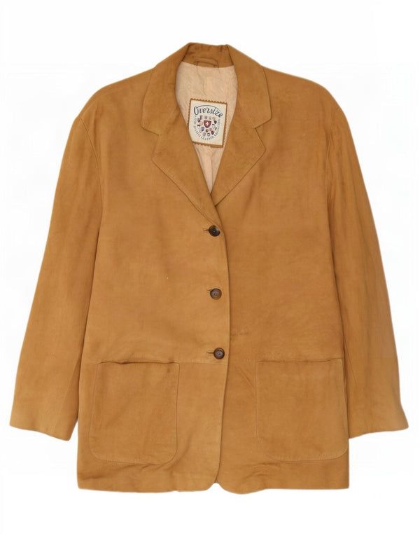 Vintage Womens 3 Button Suede Blazer Jacket UK 14 Medium Beige Leather