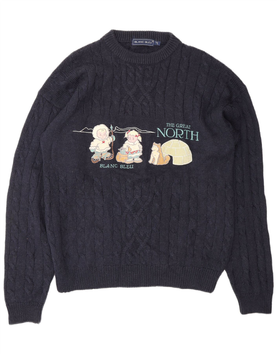BLANC BLEU Herre grafisk rund hals sweater stor marineblå vinter