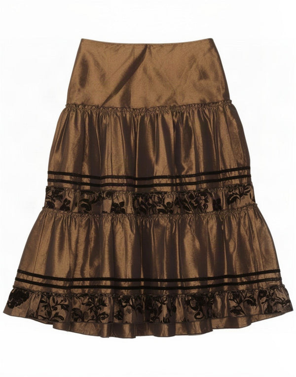 Vintage Womens Tiered Skirt UK 14 Large W34 Brown Floral Polyester