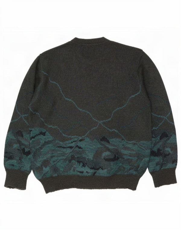 Bizzarro Herre Grafisk Crew Neck Jumper Sweater IT 50 Medium Green Wool