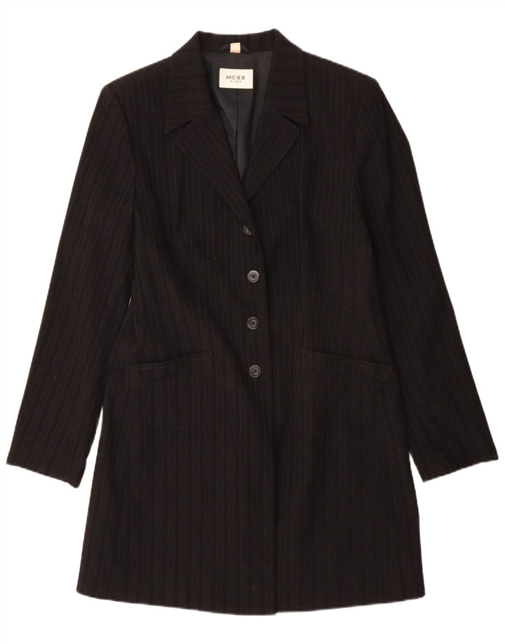 Mexx Dame Overfrakke UK 16 Stor Sort Stribet Polyester