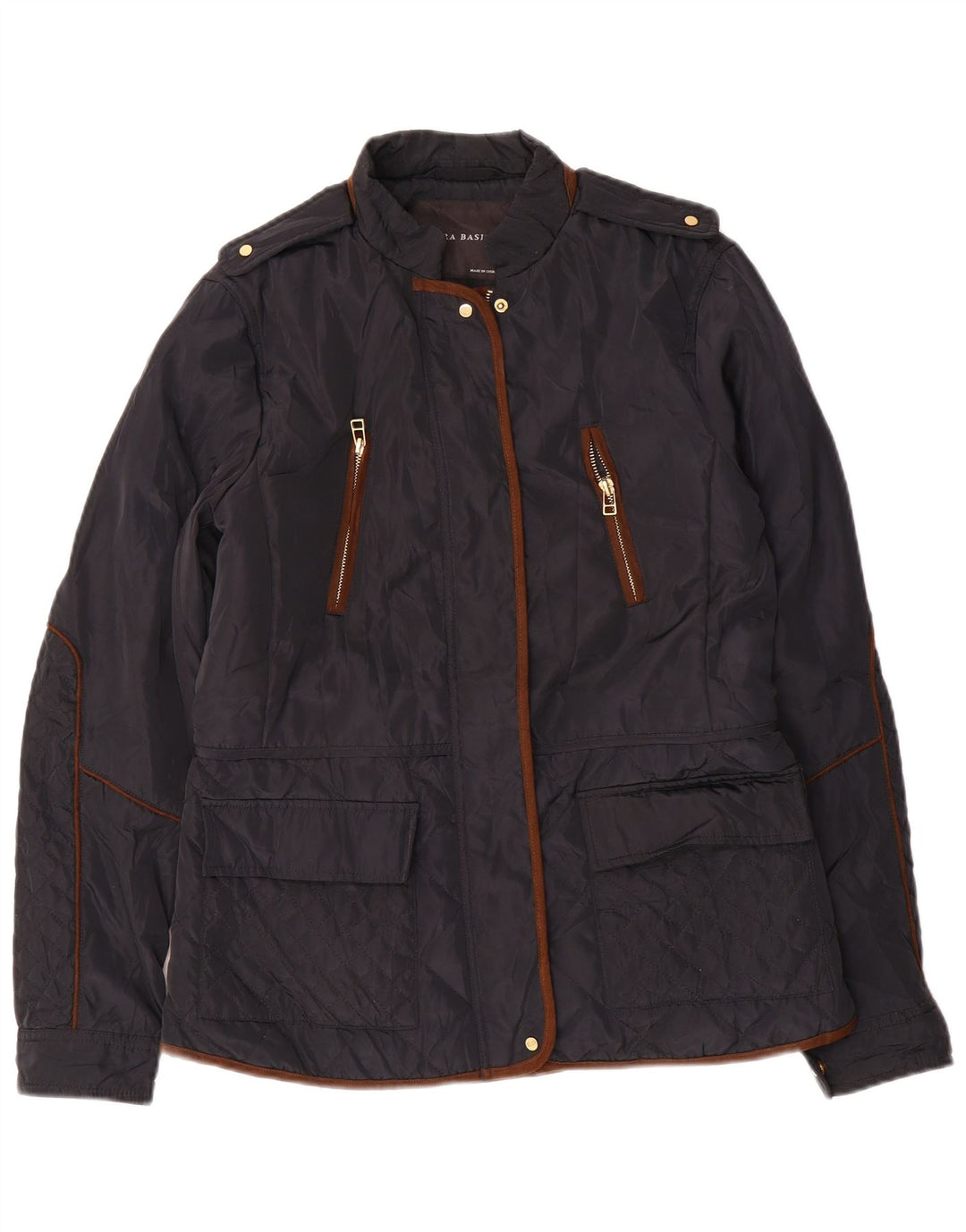 Zara Dame Military Jacket UK 14 Large Navy Blue Polyester