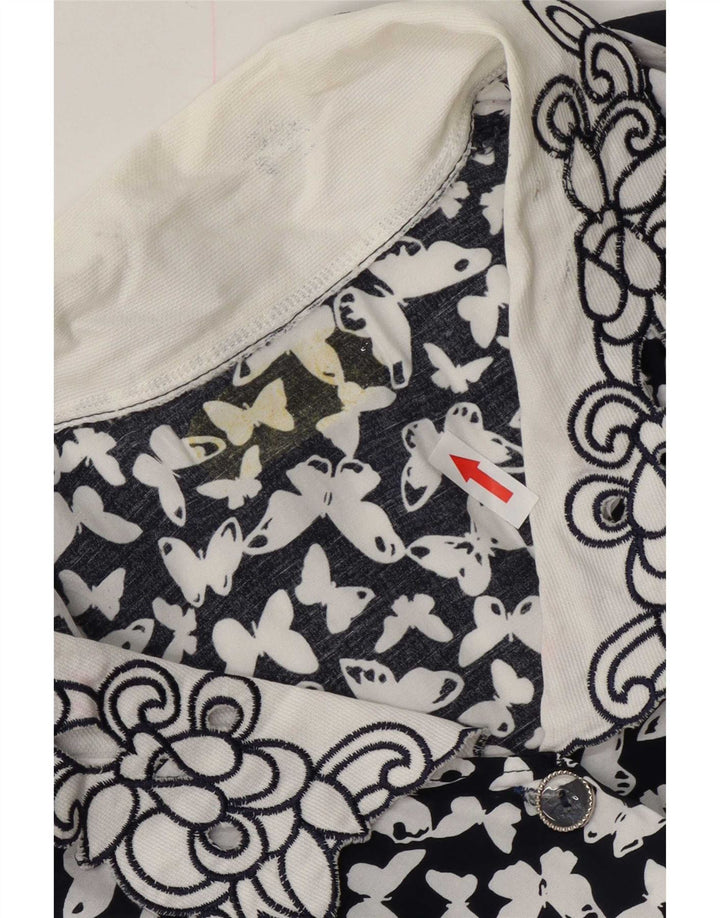 Vintage Damebluse Top UK 16 Stor Sort Colourblock Butterfly