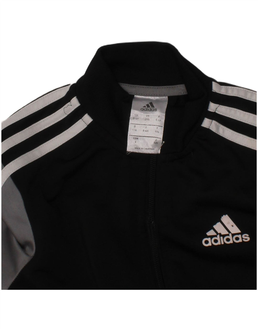 ADIDAS Boys Tracksuit Top Jacket 5-6 Years Black Colourblock