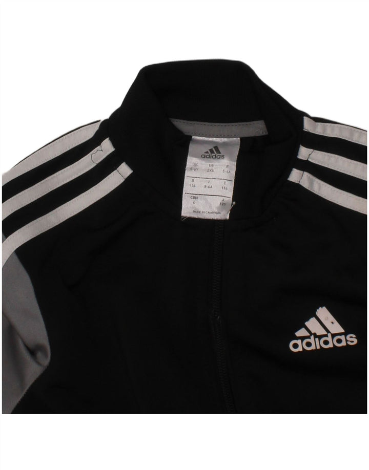 ADIDAS Boys Tracksuit Top Jacket 5-6 Years Black Colourblock