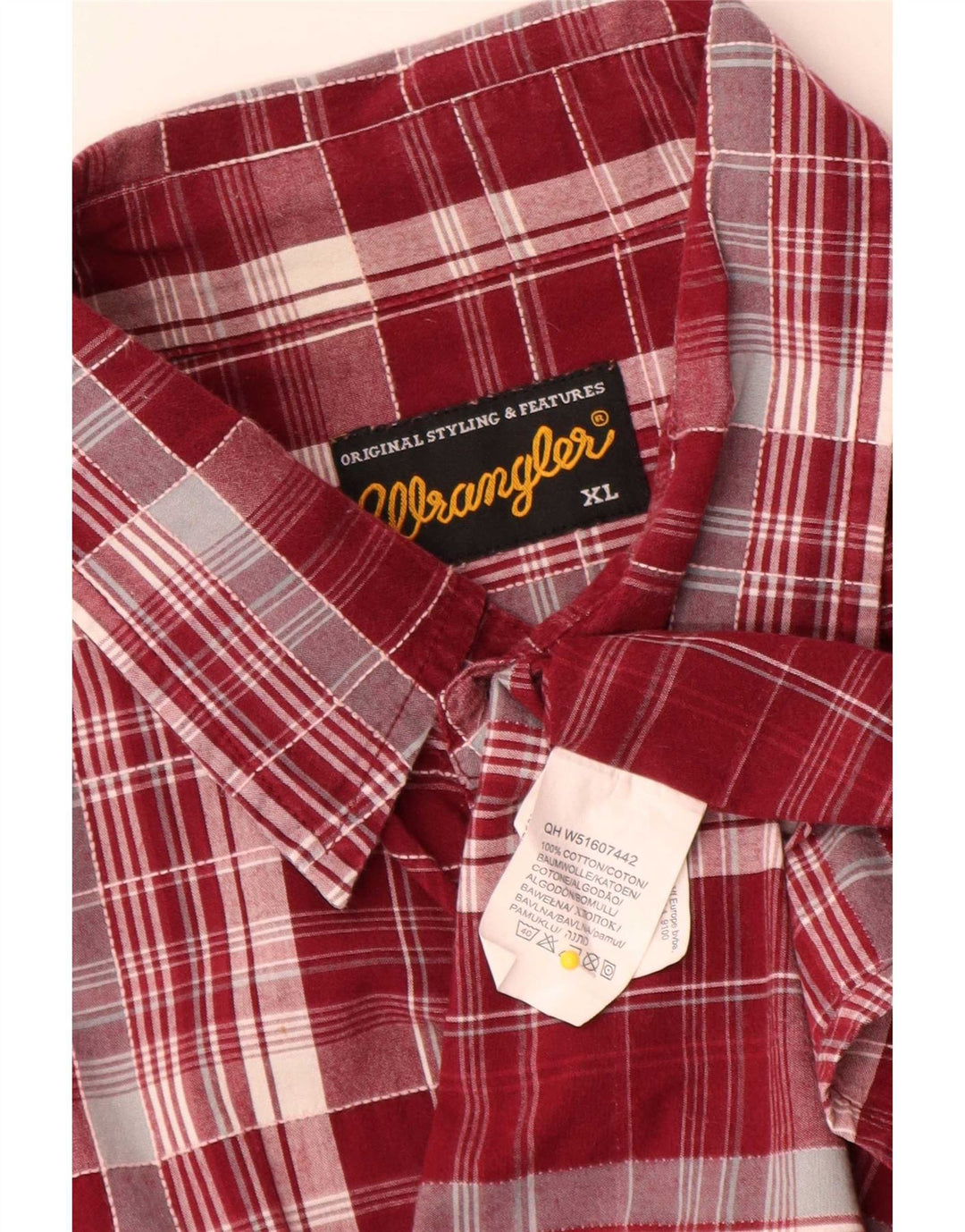 Wrangler kortærmet herreskjorte XL rød ternet bomuld