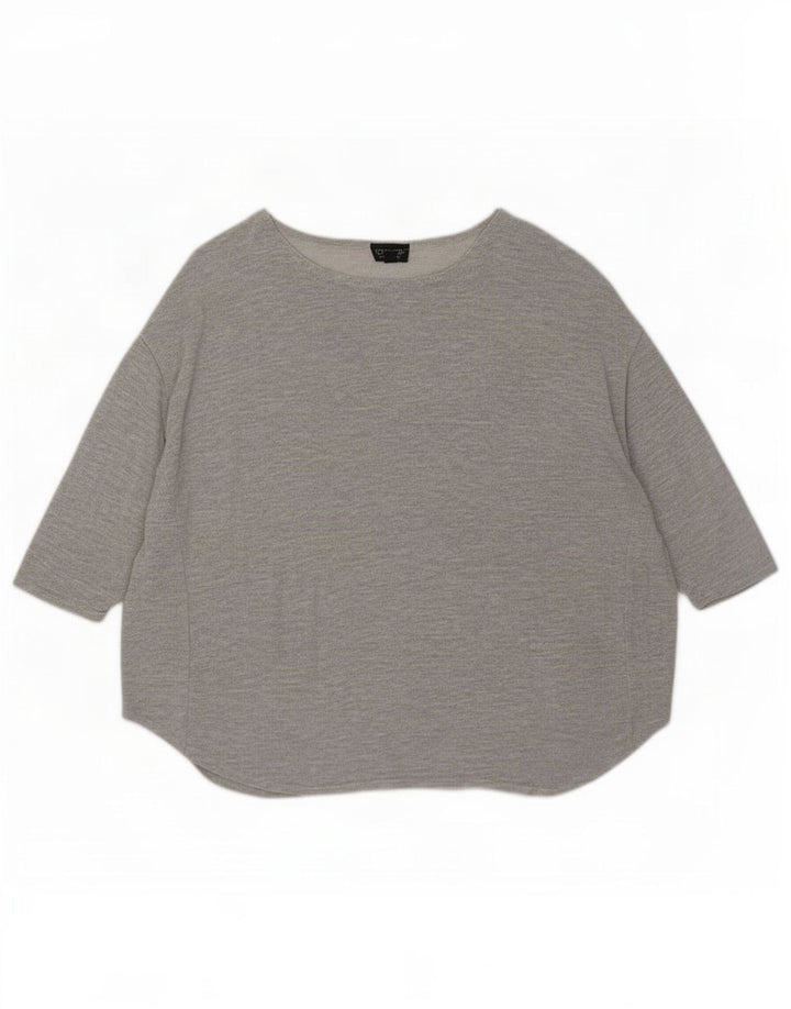 Topshop Dame Oversized Top 3/4 ærme UK 12 Medium Grey Viscose