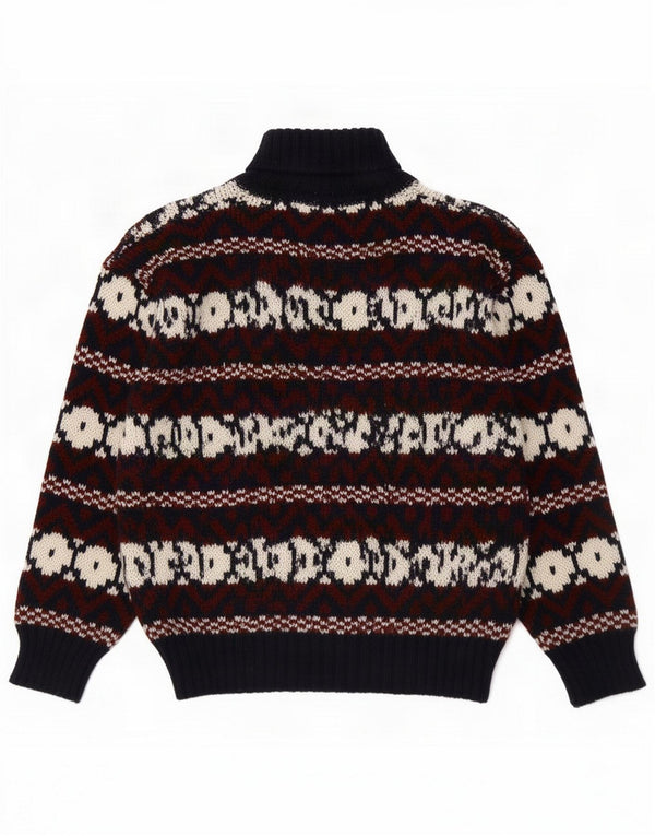 Vintage Mens Roll Neck Jumper Sweater Medium Multicoloured Fair Isle