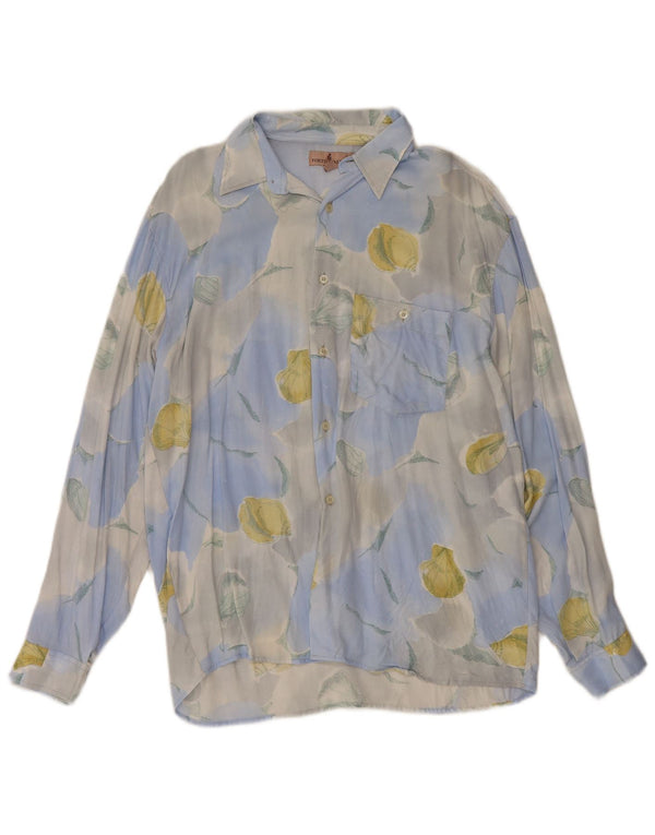 Vintage Mens Shirt Large Blue Floral Viscose