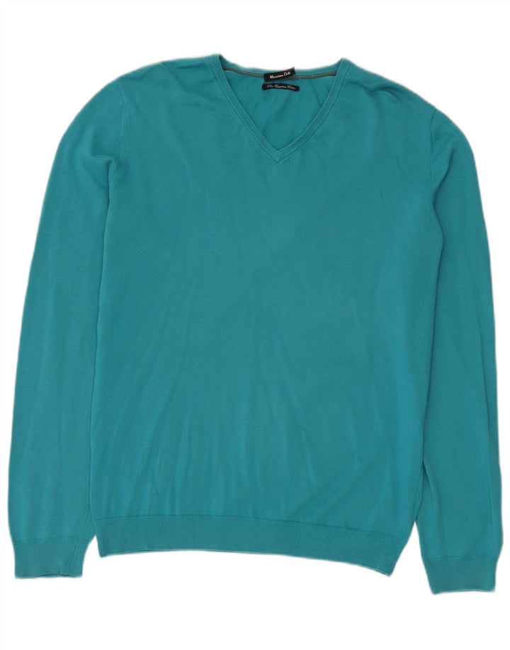 Massimo Dutti Dame V-hals sweater UK 14 Medium Blue Bomuld