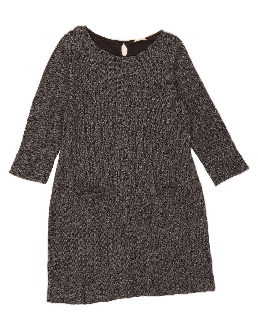 WHITE STUFF Womens 3/4 Sleeve Sheath Dress UK 16 Large Grey Herringbone Vintage White Stuff and Second-Hand White Stuff from Messina Hembry 