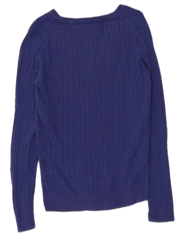 CREW TØJ Dame V-hals sweater UK 12 Medium Blue Bomuld