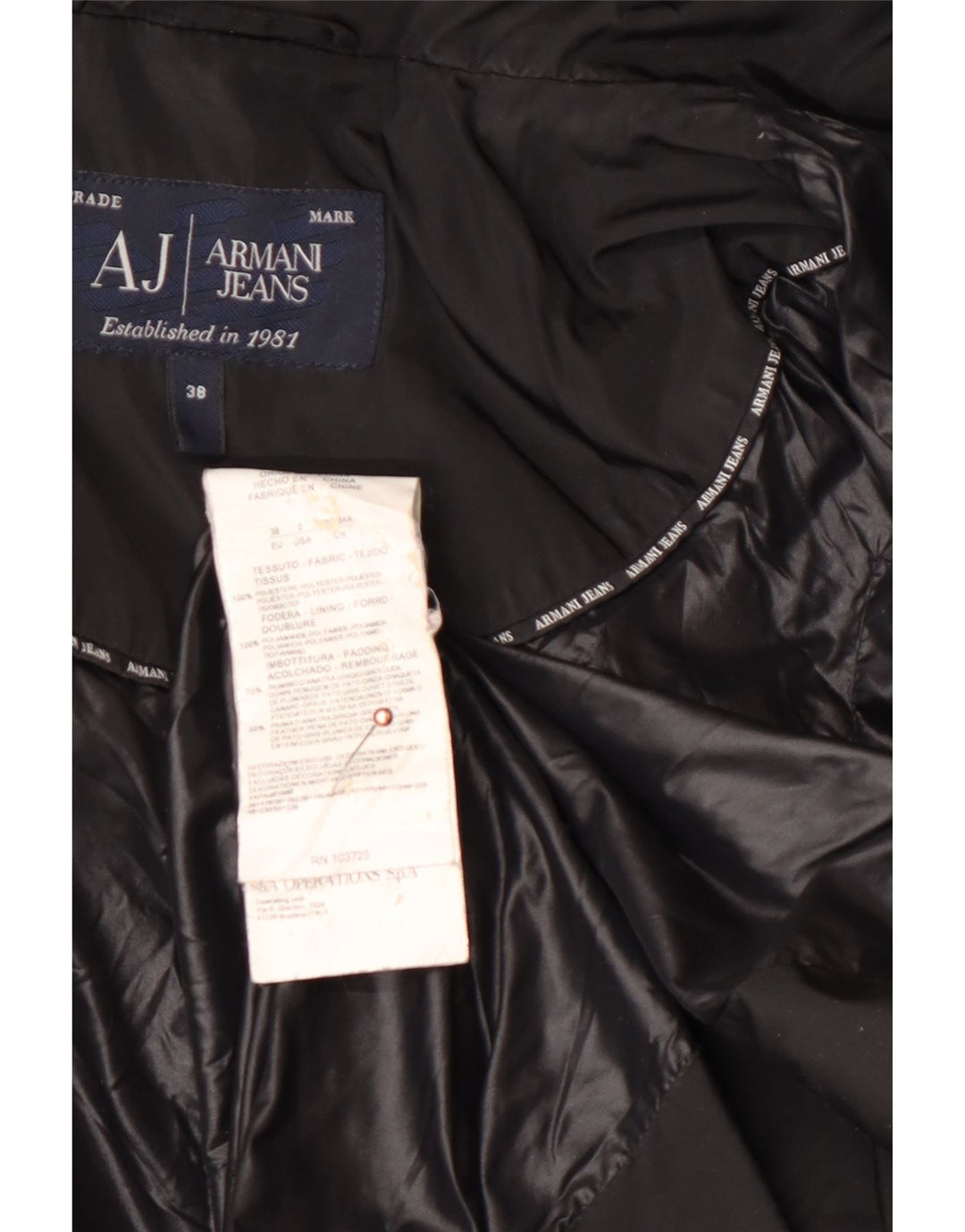 ARMANI JEANS Dame Oversized hætte polstret frakke IT 38 XS sort polyester