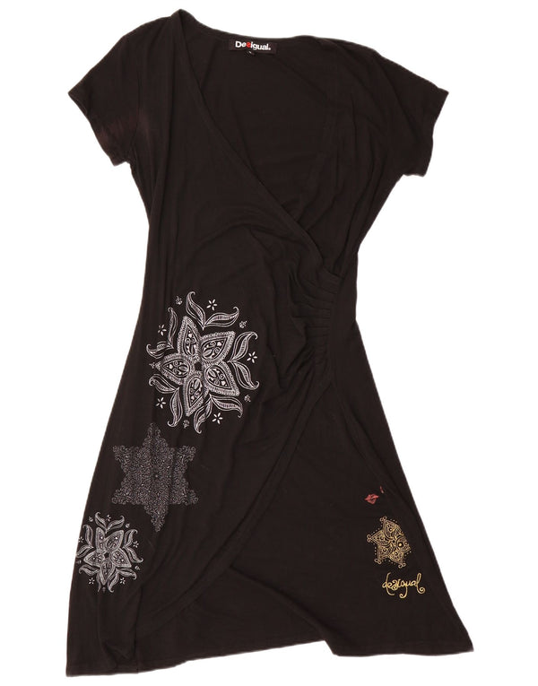 DESIGUAL Kvinder A-Line Kjole UK 14 Stor Sort Paisley