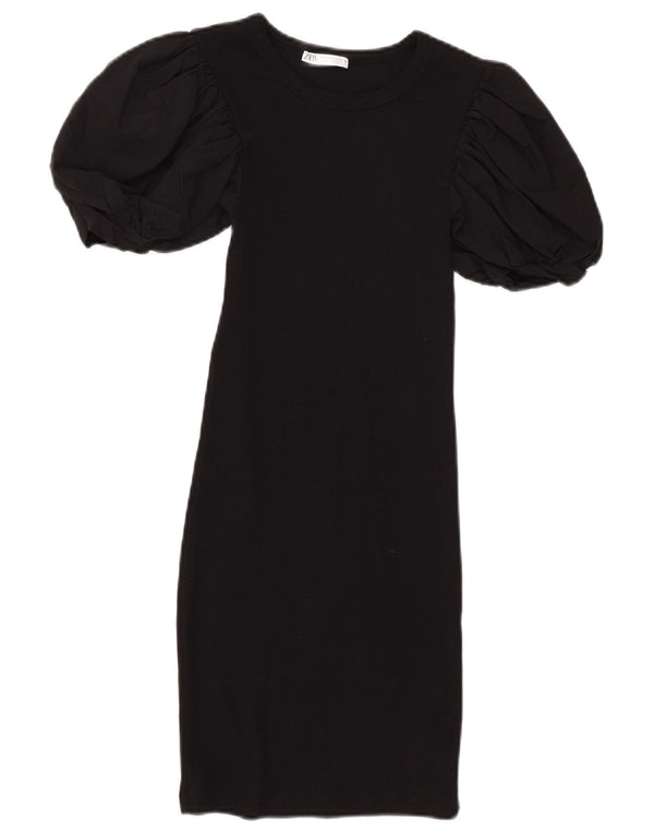 Zara Dame Kortærmet Jumper Dress UK 8 Small Black Bomuld