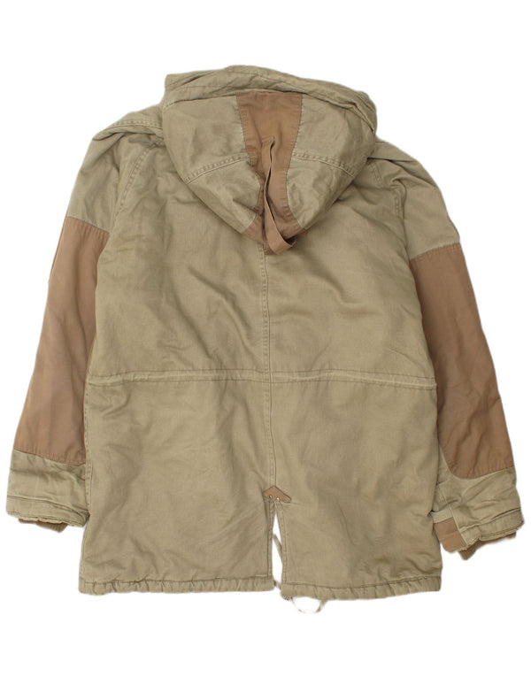 Vintage Herre Hooded Parka Jacket UK 42 XL Khaki Colourblock Bomuld