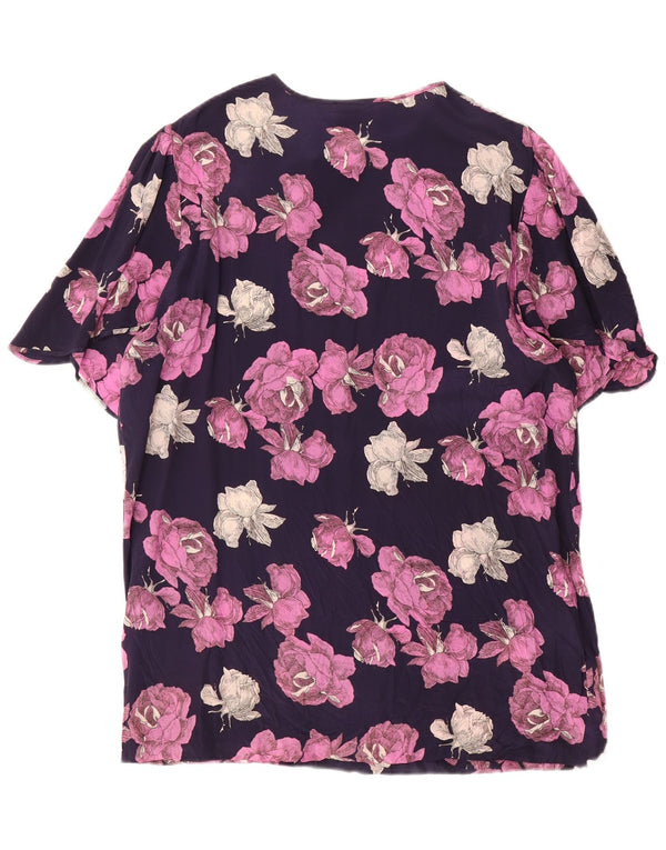 ELENA MIRO Dame Longline sløjfebluse Top UK 20 2XL Navy Blue Floral