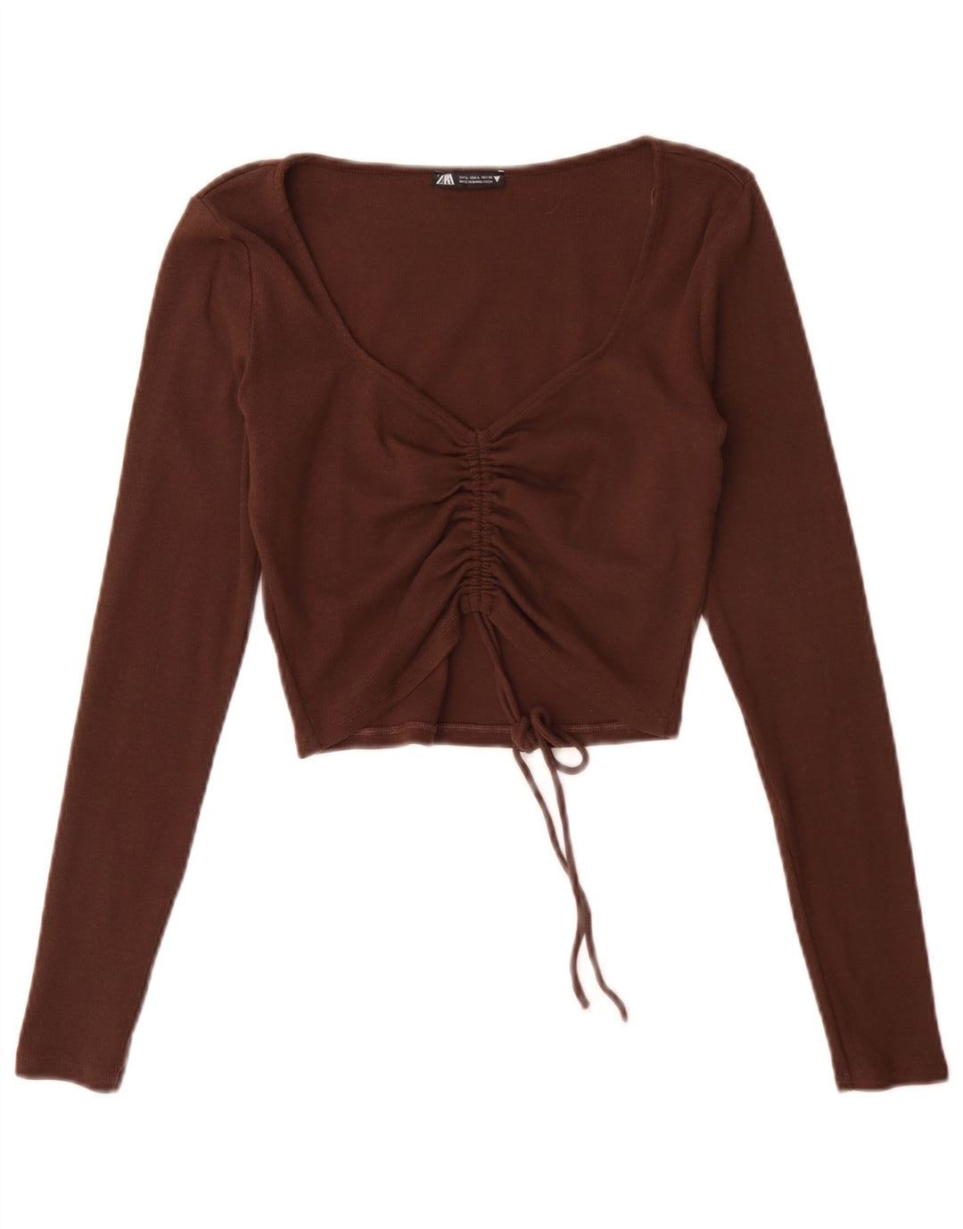 Zara Dame Langærmet Crop Top UK 14 Stor Brun