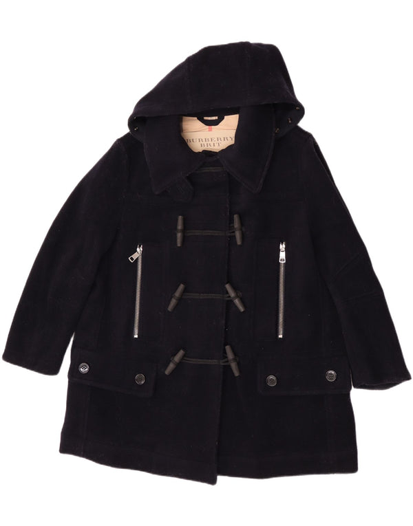 Burberry Dame Oversized Hooded Duffel Coat UK 6 XS Navy Blue Wool Classic
