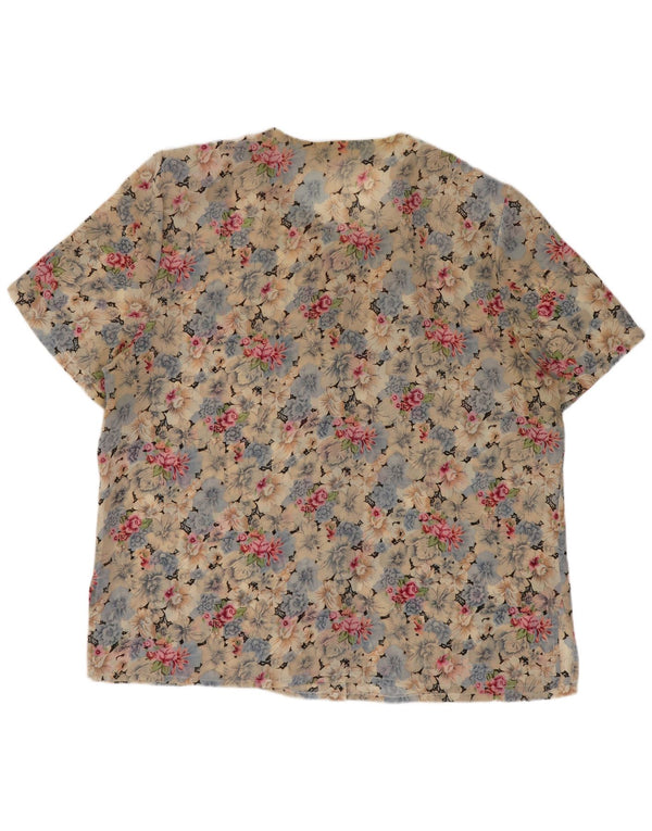Vintage kvinders kortærmet skjortebluse UK 20 2XL Beige Floral