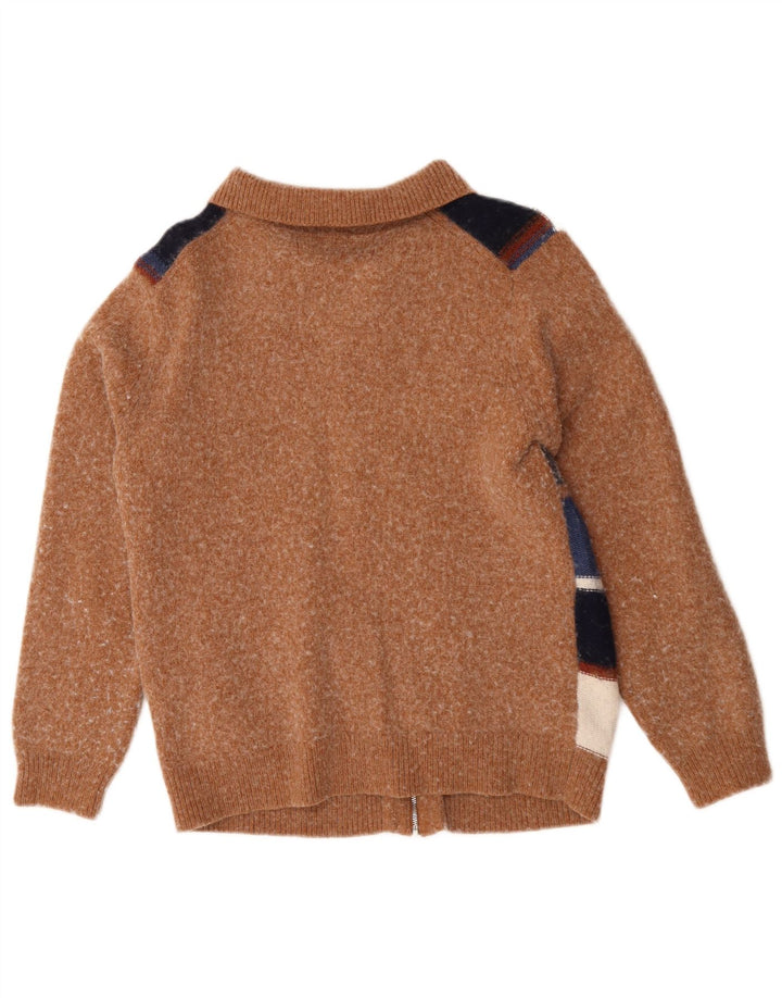 Reiss Dame Zip Neck Jumper Sweater UK 14 Medium Brun Geometrisk