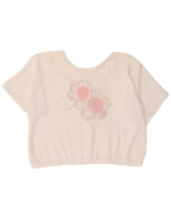 Vintage Womens Crop Bluse Top UK 18 XL White Floral