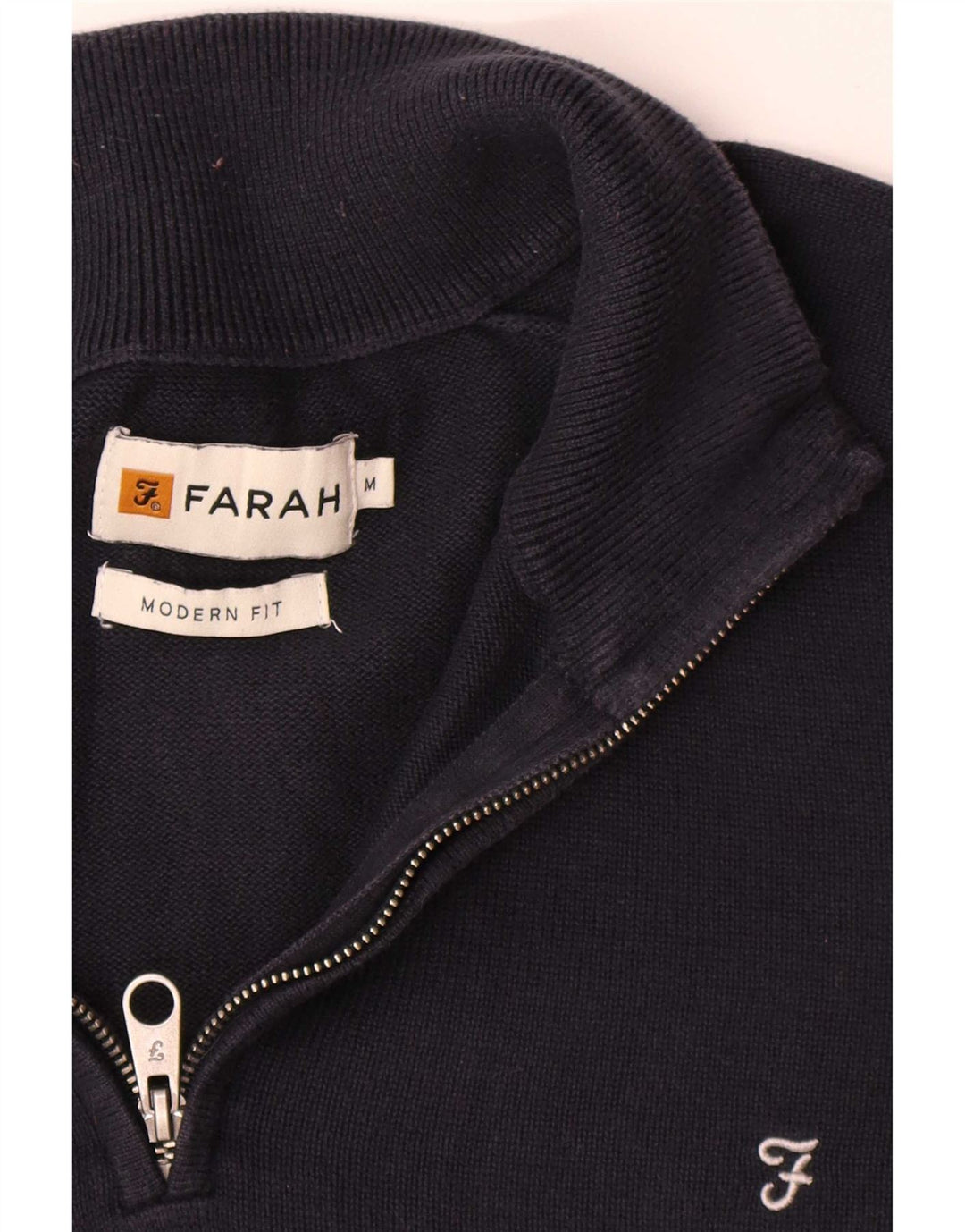 Farah Herre Modern Fit Zip Neck Jumper Sweater Medium Navy Blue Bomuld