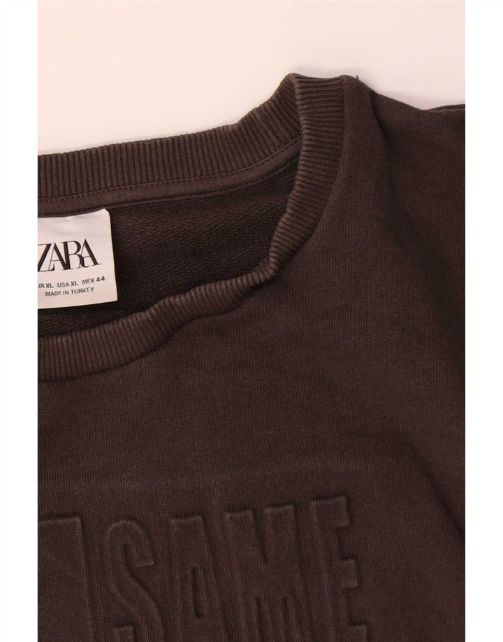 Zara Herre Grafisk Sweatshirt Jumper XL Brun Bomuld