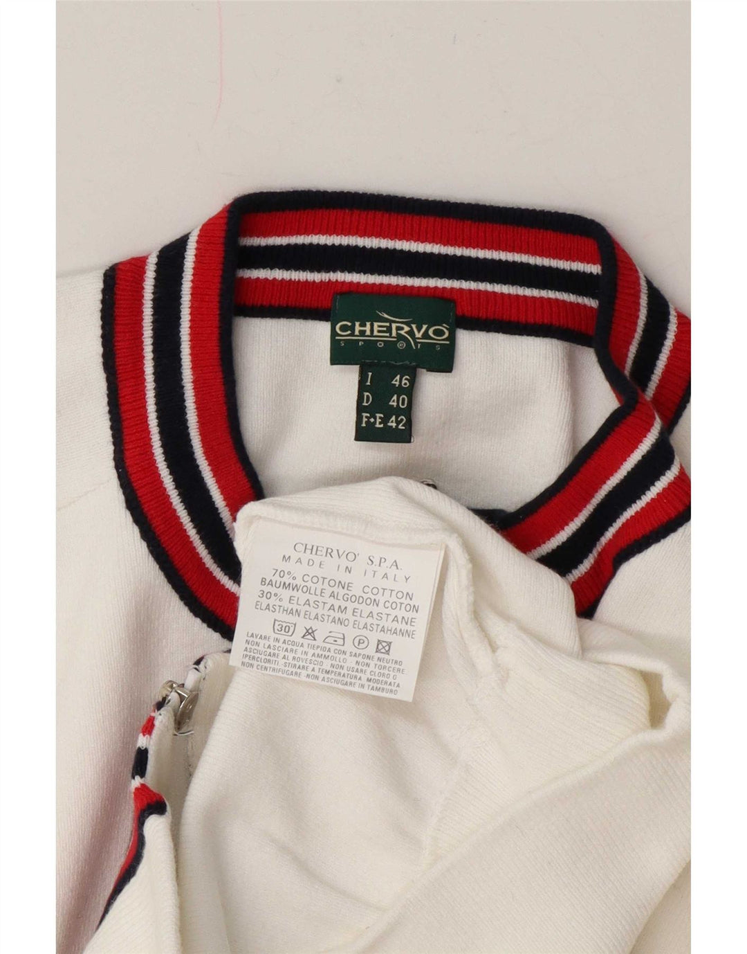 Chervo Womens Crop Cardigan sweater med fuld lynlås IT 46 Large White Colourblock
