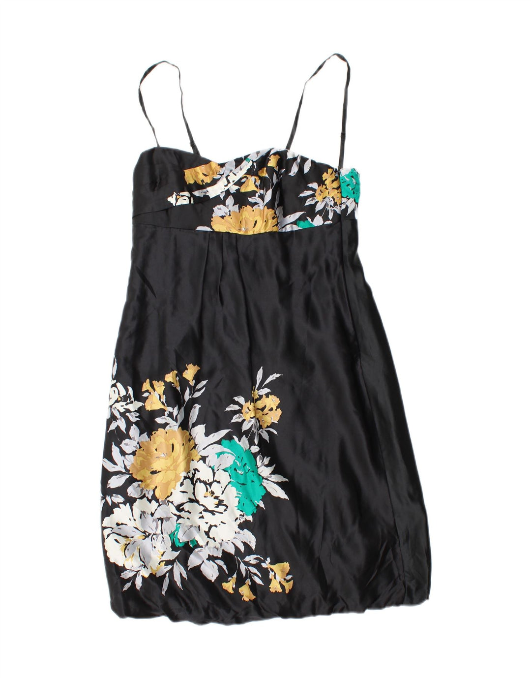 MONSOON Womens Sleeveless Bubble Dress UK 12 Medium Black Floral Silk