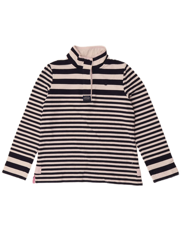 Joules Dame Button Neck Sweatshirt Jumper UK 14 Large Navy Blue Striped