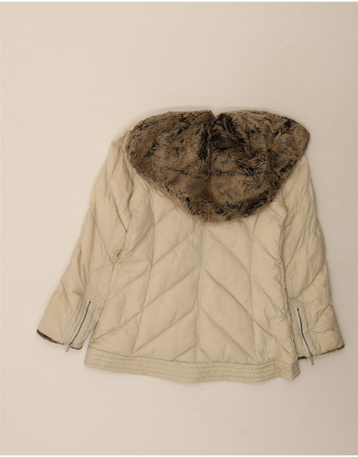 Karen Millen Dame hættepolstret jakke UK 12 Medium Off White Polyamid