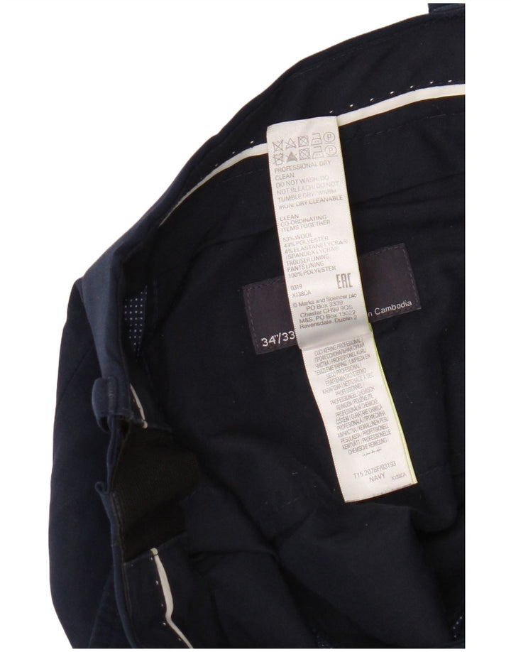Marks & Spencer Straight Suit Bukser til mænd W34 L33 Marineblå uld