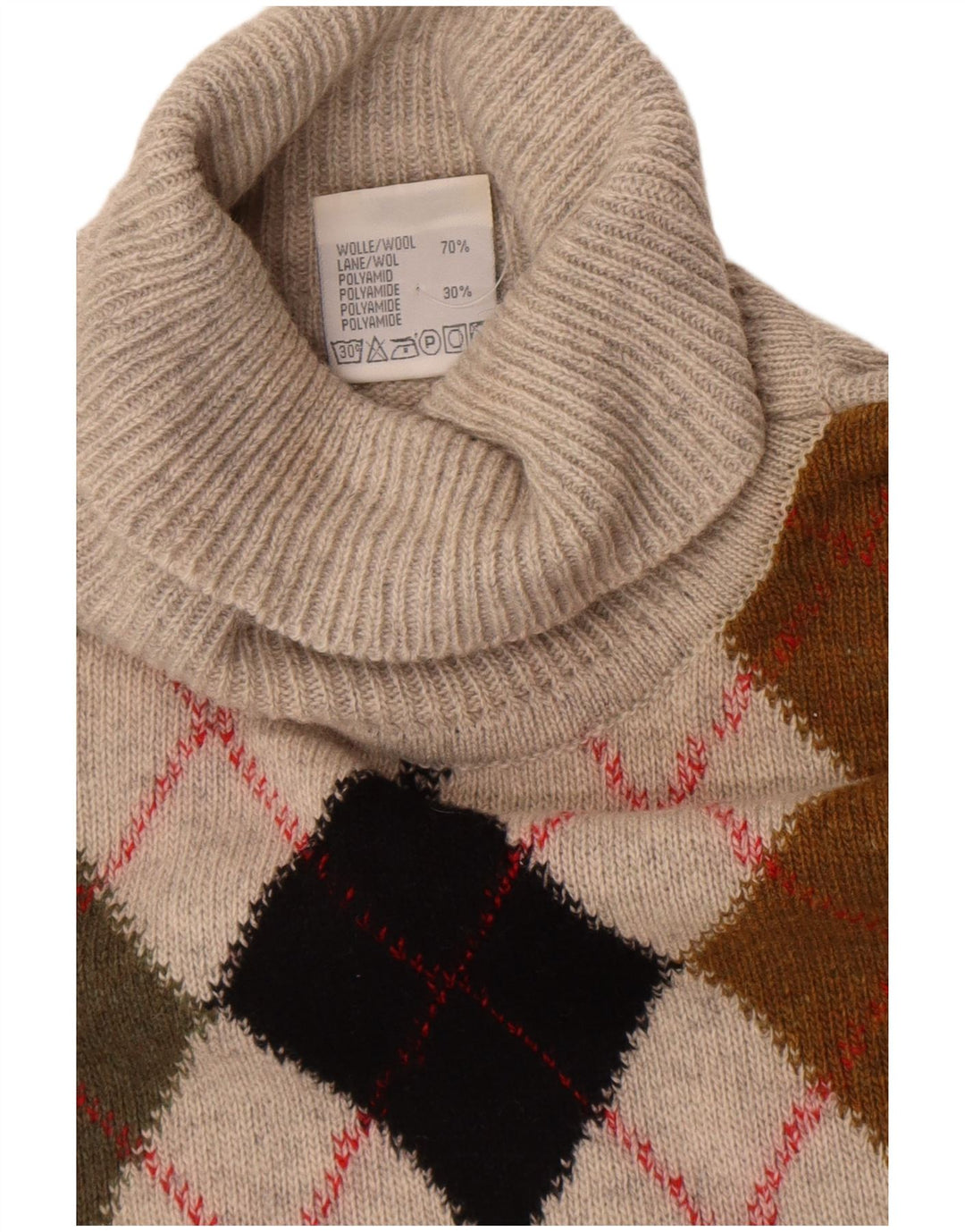 Tom Tino Herre Roll Neck Jumper Sweater IT 50 Medium Grey Argyle/Diamond